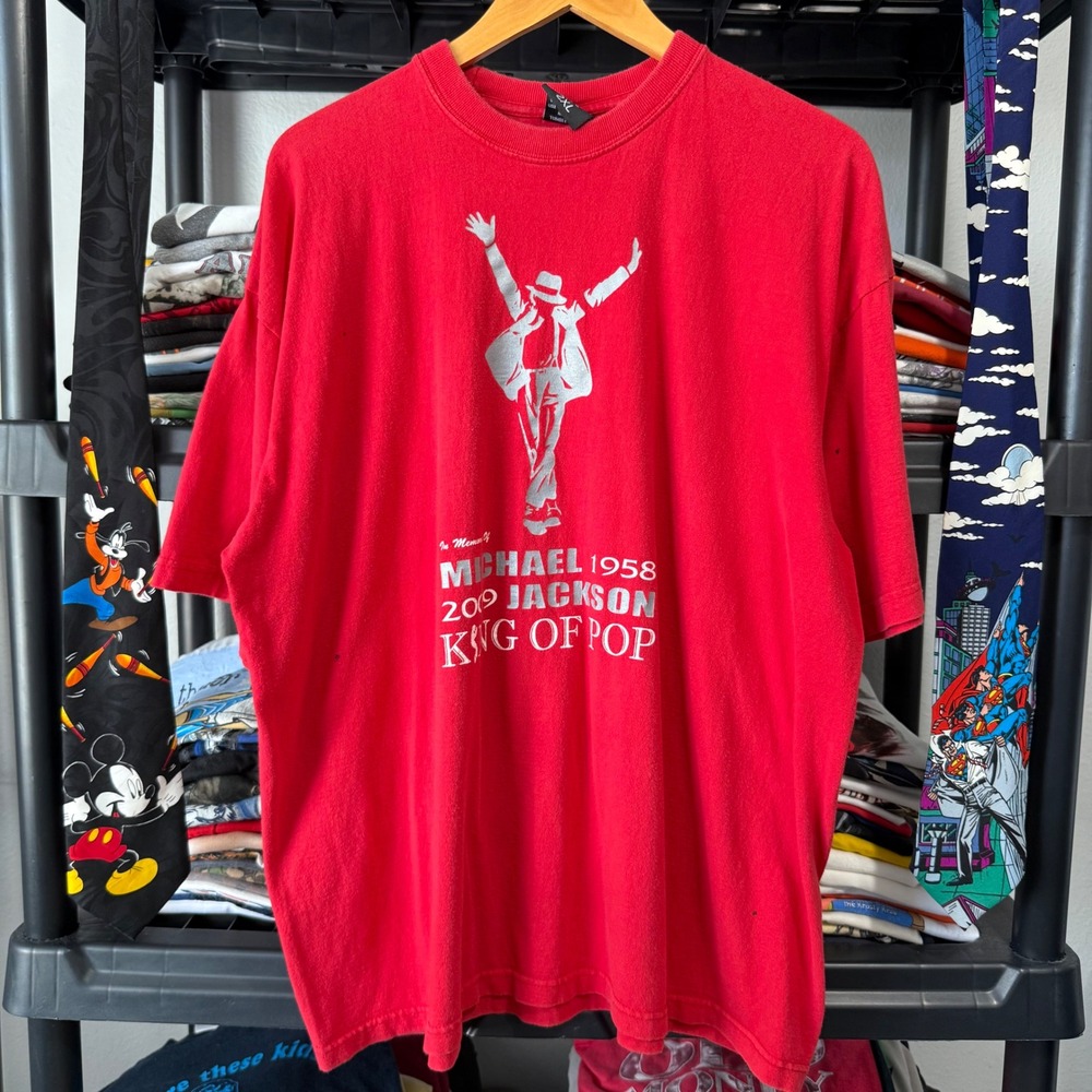 2000s Red Michael Jackson King Of Pop Memorial Graphic Tee 2XL Has Marks
